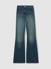 Petite Patch-Pocket Flared Jeans Mid Blue | Women