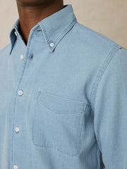 Cotton-Piqué Button-Down Chambray Shirt Washed Blue | Men