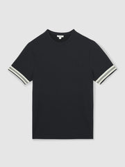 Tape-Cuff Textured T-Shirt Navy | Men