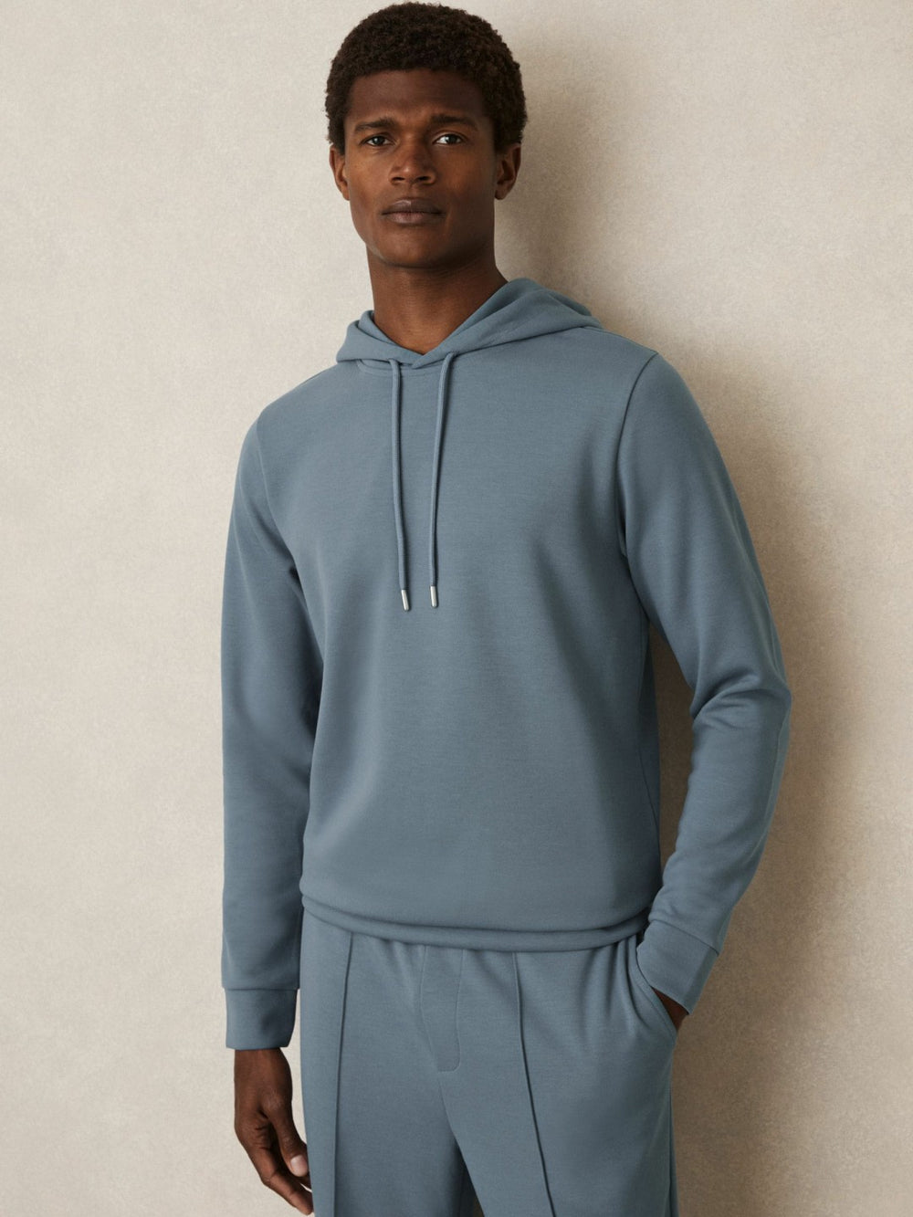 Interlock Jersey Drawstring Hoodie Airforce Blue | Men