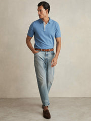 Contrast-Placket Polo Shirt With Cotton Blue | Men