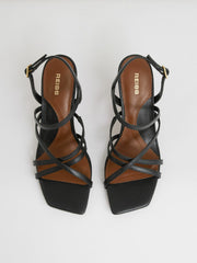 Leather Strappy Stiletto Sandals Black | Women
