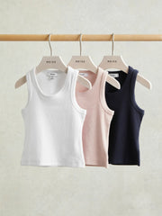 9-13 yrs Stretch-Cotton Ribbed Vest 3 Pack Multicolour | Children & Baby