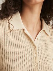 Cotton-Blend Open-Knit Polo Shirt Ivory | Women