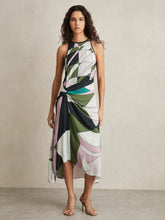 Geometric-Print Gathered Midi Dress Green | Women