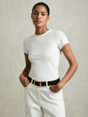 Stretch-Cotton Crew-Neck T-Shirt White | Women