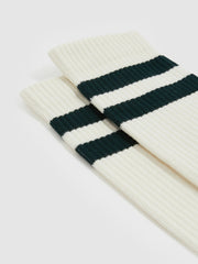 Cotton-Blend Double-Stripe Socks Forest Green/Ecru | Men