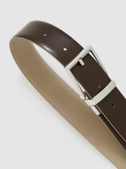 Leather Reversible Belt Stone/Dark Brown | Men