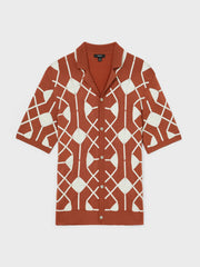 Geometric Embroidery Knit Shirt Paprika Red | Men