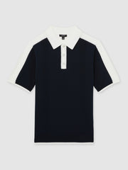 Colour-Block Knit Polo Shirt Navy/White | Men