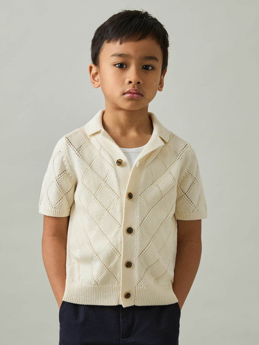 3-9 yrs Cotton Blend Diamond Knit Shirt Off White | Children & Baby