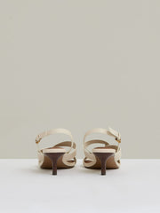 Leather Link-Strap Low-Heel Sandals Off White | Women