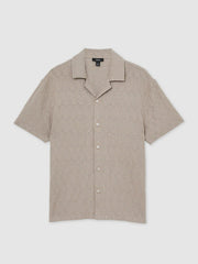 Cotton Textured Cuban-Collar Shirt Mink Brown | Men