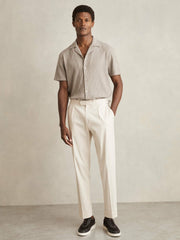 Cotton Textured Cuban-Collar Shirt Mink Brown | Men
