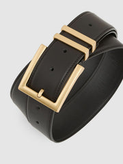 Leather Square Buckle Belt Chocolate | Women