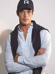 Linen Striped Long Sleeve Shirt Soft Blue/White Fine Stripe | Men