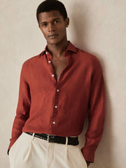 Linen Button-Through Shirt Paprika Red | Men