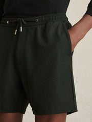 Textured Drawstring Shorts Dark Green | Men