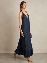Denim Halterneck Maxi Dress Indigo | Women
