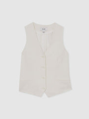 Linen-Blend Button-Through Waistcoat White | Women