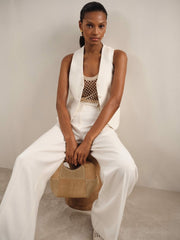 Linen-Blend Button-Through Waistcoat White | Women
