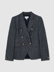 Linen-Cotton Double-Breasted Blazer Navy | Women