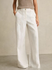 Petite Linen Wide Leg Trousers White | Women