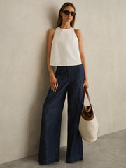 Linen Wide Leg Trousers Indigo | Women