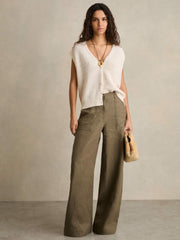 Linen Wide Leg Trousers Khaki | Women