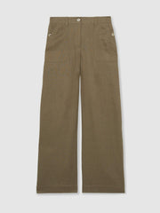 Linen Wide Leg Trousers Khaki | Women