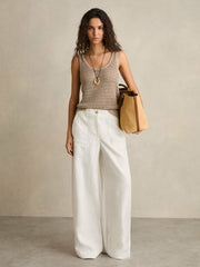Linen Wide Leg Trousers White | Women