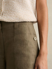Petite Linen Wide Leg Trousers Khaki | Women