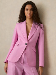 Single Breasted Suit Jacket With Linen Pink | Women