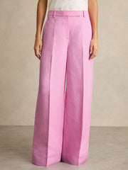 Wide-Leg Trousers With Linen Pink | Women