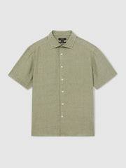 Slim Fit Linen Button-Through Shirt Thyme Green | Men
