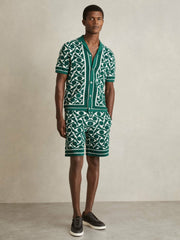 Abstract-Pattern Towelling Shorts Green/White | Men