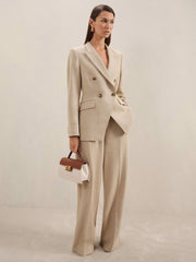 Petite Linen-Blend Double-Breasted Suit Jacket Neutral | Women