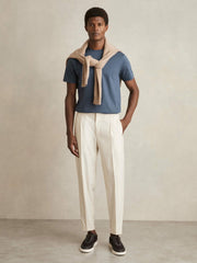Mercerised-Cotton Ribbed T-Shirt Airforce Blue | Men