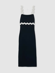 Wave-Trim Crepe Midi Dress Navy | Women