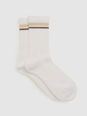 Cotton-Blend Striped Crew Socks White | Women
