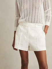Linen Whipstitch Shorts White | Women