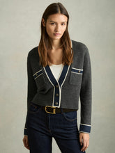 Wool-Cashmere Tipped V-Neck Cardigan Charcoal | Women