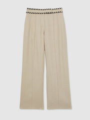 Petite Linen Wide-Leg Whipstitch Trousers Neutral | Women