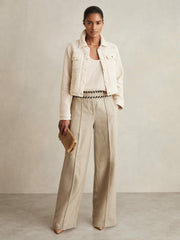 Petite Linen Wide-Leg Whipstitch Trousers Neutral | Women