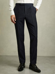 Slim-Fit Wool-Blend Textured Tailored Trousers Navy | Men
