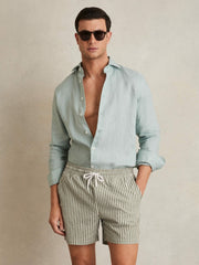 Seersucker Stripe Swim Shorts Sage/White | Men
