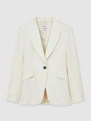 Petite Single-Breasted Peak-Lapel Tailored Blazer Cream | Women