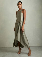 Satin Drape Tuck Midi Dress Khaki | Women