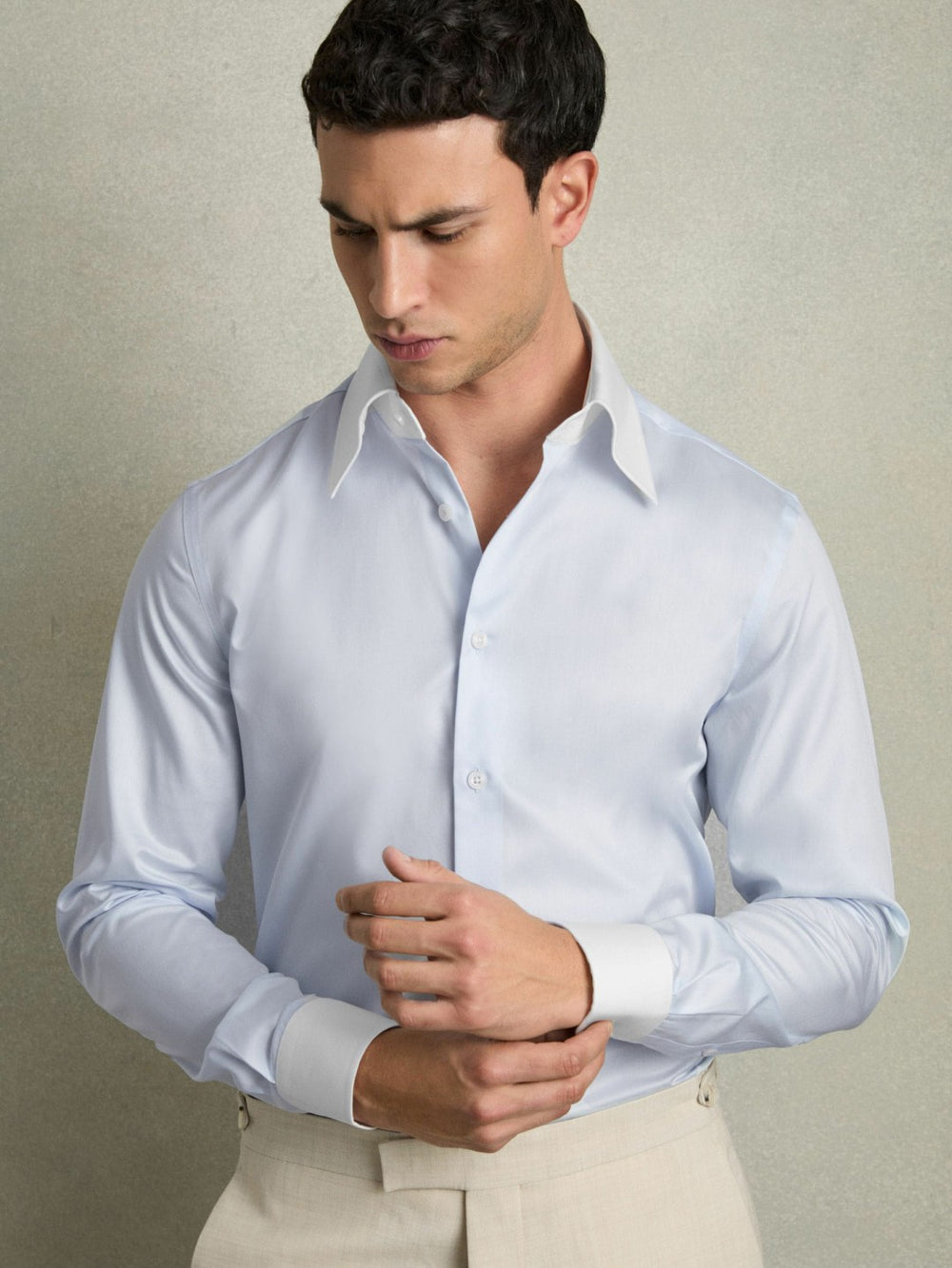 Regular-Fit Cotton Pin-Collar Shirt Contrast S Blue | Men