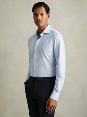 Cotton-Blend Cutaway-Collar Striped Shirt Blue Stripe | Men